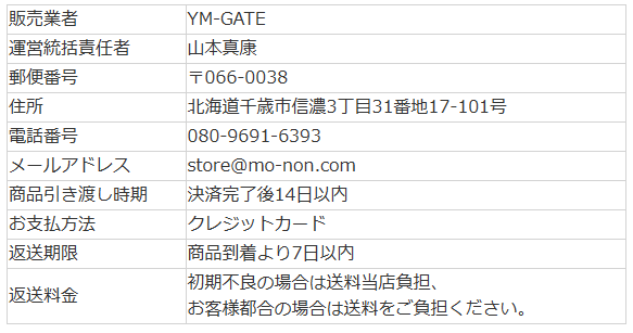 特定商品取引法に基づく表記